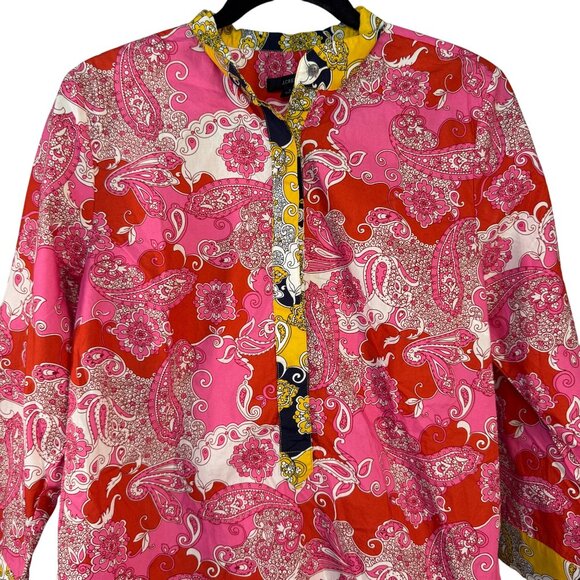J.Crew Womens Small Paisley Print Button-Down Tunic Shirt Pink/Red Cotton Blend - Picture 3 of 9